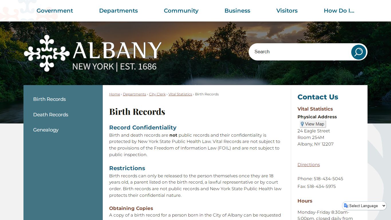 Birth Records | Albany, NY